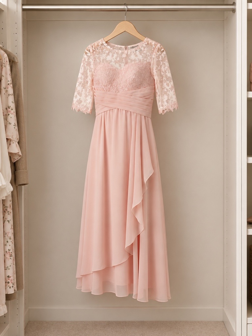 Source Unknown Blush Pink Lace & Chiffon Bridal Dress